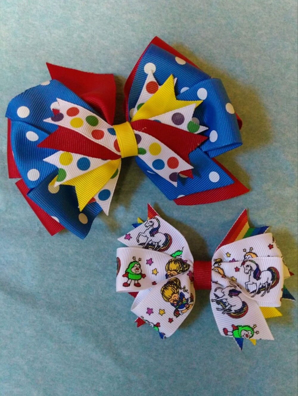 Handmade Boutique Rainbow Brite-inspired Stacked Hair Bows 🌈